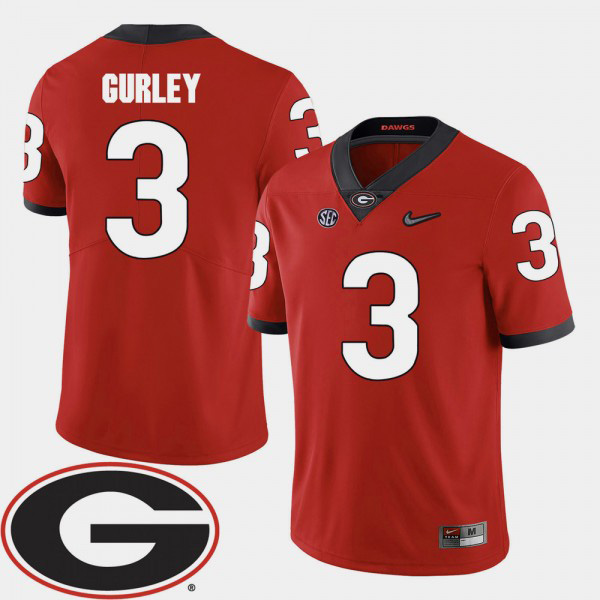 Men's #3 Todd Gurley Georgia Bulldogs College Football For 2018 SEC Patch Jersey - Red